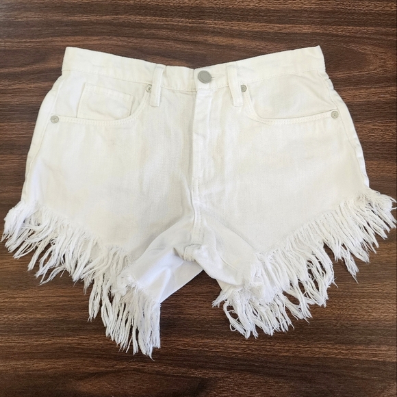 BlankNYC Women's Bright White Heavy Fringe Denim Jean Shorts 5 Pockets, sz 25 - Picture 1 of 10